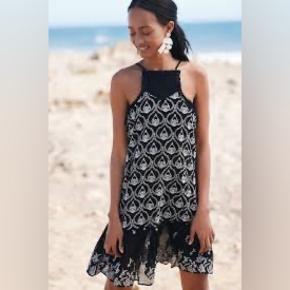 NWT!! Anthropologie SHEER EMBROIDERED MINI DRESS. Size M. Black Embroidered. - Picture 1 of 11